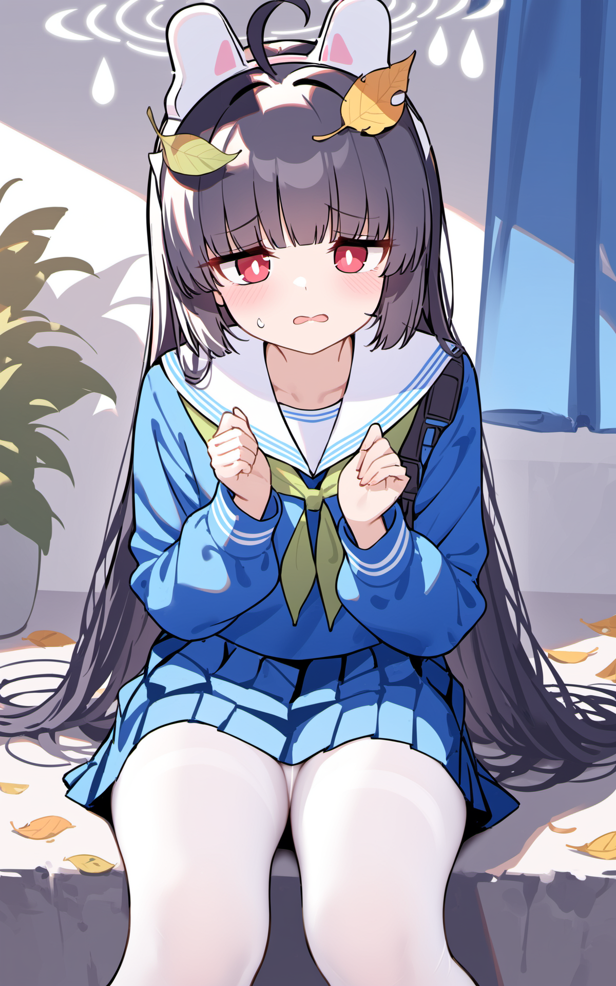 29170326-2643207258-masterpiece,best quality,miyu _(blue archive_),1girl,halo,leaf on head,ahoge,animal ears,black hair,long hair,red eyes,green nec.png